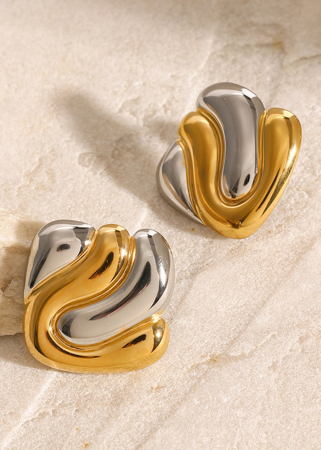 Jieding European and American stainless steel geometric earrings high-end ins color-matched contrasting earrings cross-border titanium steel earrings women