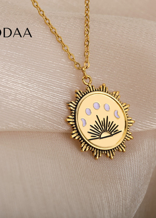 Femme Pendant Necklace | Gold Rising Sun Chain - Necklaces