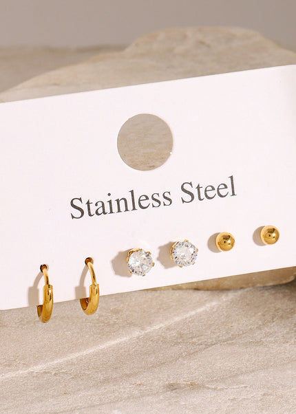 Jieding Europe and the United States three pairs of stainless steel plain ring earrings, zircon stud earrings, high-end niche earrings, titanium steel jewelry cross-border