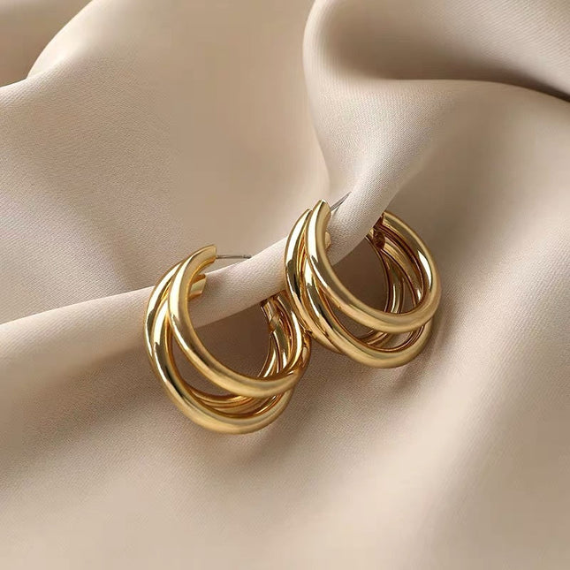 SOUVOIR Gold 14K Gold Plated Earrings Fine Earrings | Gold Multiple Rings Hoop Earrings
