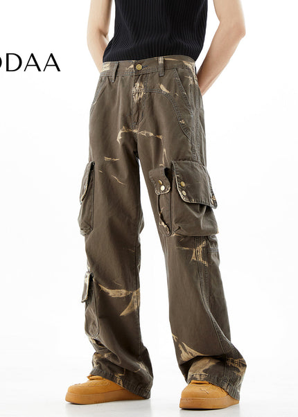 Flame Tie-Dye Functional Cargo Multi-Pocket Jeans - S / Green - Men’s Jeans
