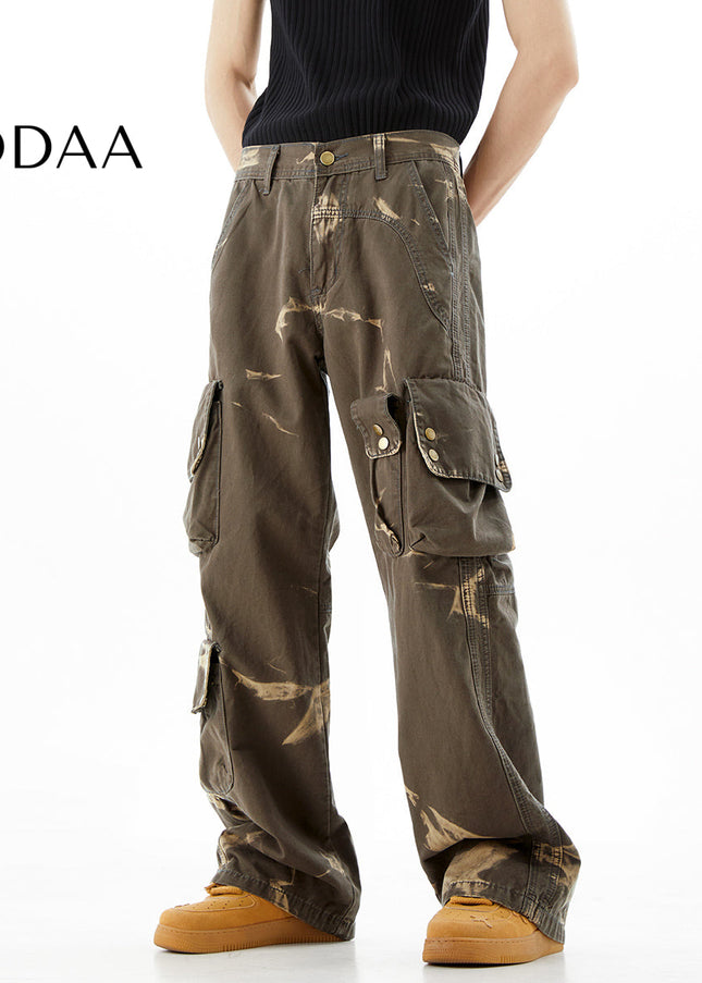 Flame Tie-Dye Functional Cargo Multi-Pocket Jeans - S / Green - Men’s Jeans
