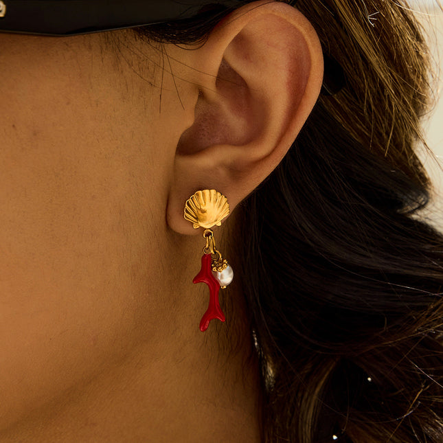 Jieding cross-border pearl stud earrings drip oil stainless steel earrings are light luxury, high-end titanium steel earrings, and the design sense is niche