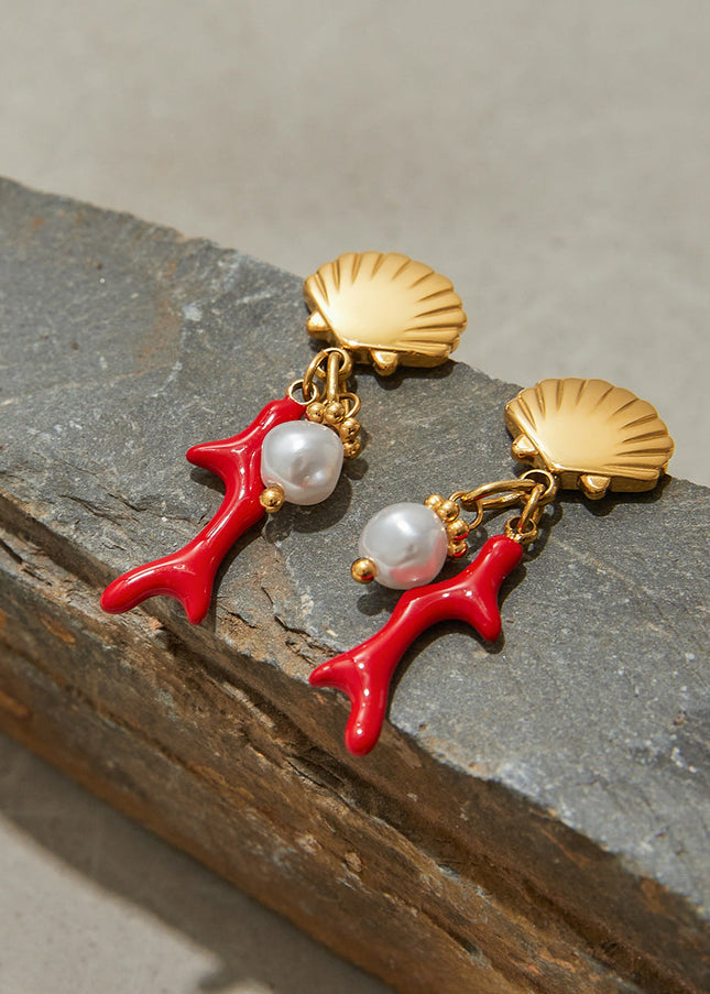 Jieding cross-border pearl stud earrings drip oil stainless steel earrings are light luxury, high-end titanium steel earrings, and the design sense is niche