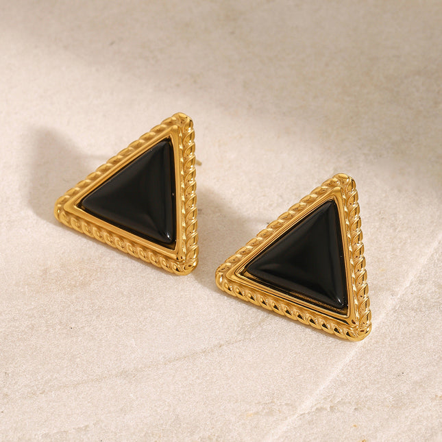 Jieding European and American stainless steel black agate stud earrings high-quality commuter earrings titanium steel earrings cross-border earrings