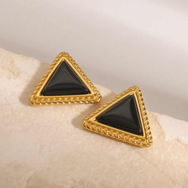 Jieding European and American stainless steel black agate stud earrings high-quality commuter earrings titanium steel earrings cross-border earrings