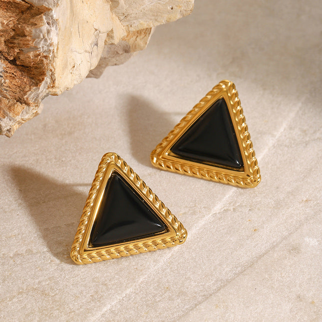 Jieding European and American stainless steel black agate stud earrings high-quality commuter earrings titanium steel earrings cross-border earrings