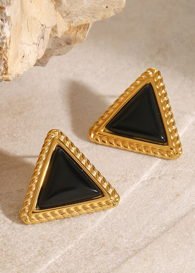 Jieding European and American stainless steel black agate stud earrings high-quality commuter earrings titanium steel earrings cross-border earrings