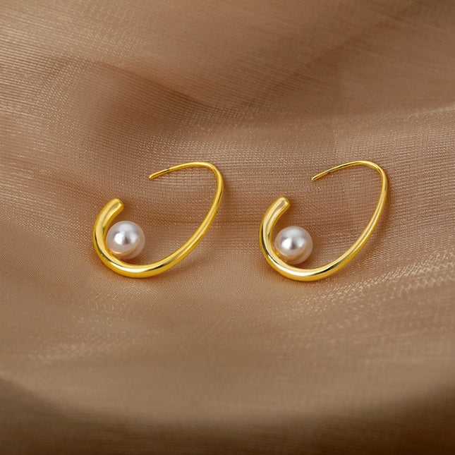 Floreson Earrings | Gold Pearl Simple Hoop Earrings - Gold - Earrings