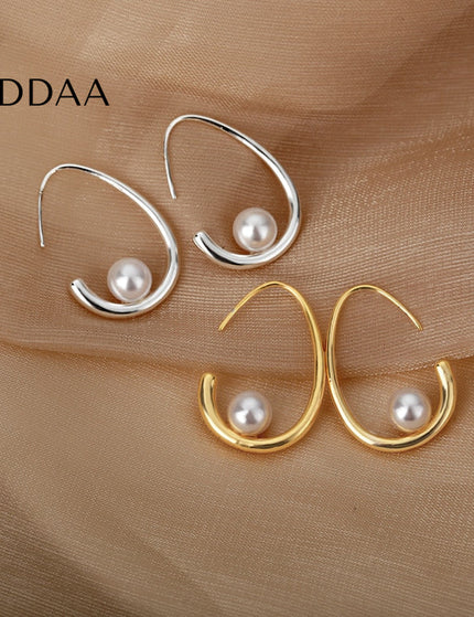 Floreson Earrings | Gold Pearl Simple Hoop Earrings - Silver - Earrings
