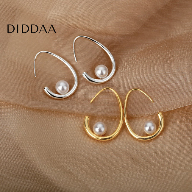 Floreson Earrings | Gold Pearl Simple Hoop Earrings - Silver - Earrings