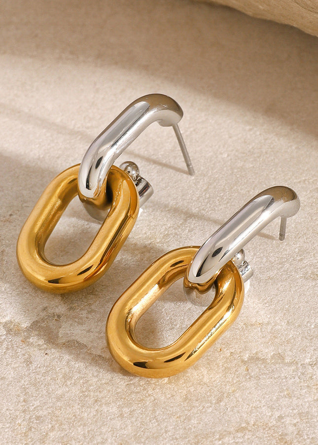 Jieding European and American stainless steel color-blocked geometric stud earrings high-end ins earrings titanium steel earrings cross-border earrings