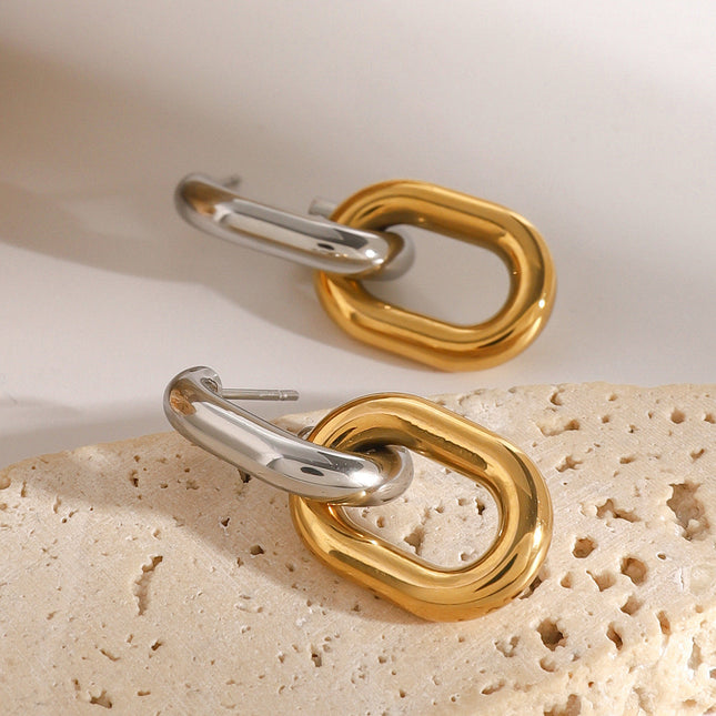 Jieding European and American stainless steel color-blocked geometric stud earrings high-end ins earrings titanium steel earrings cross-border earrings