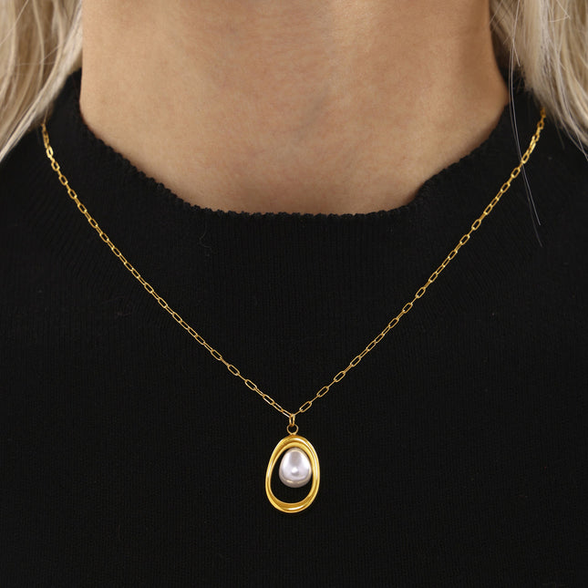 Mystery Stainless Steel Gold Ingot Pearl Necklace Small Fashion 18K Real Gold Niche Necklace Jewelry Stock Wholesale