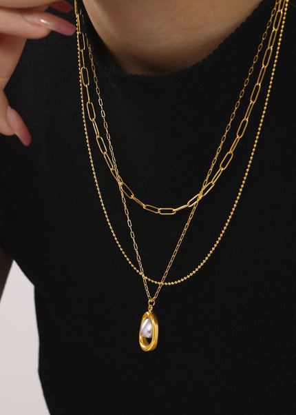 Mystery Stainless Steel Gold Ingot Pearl Necklace Small Fashion 18K Real Gold Niche Necklace Jewelry Stock Wholesale