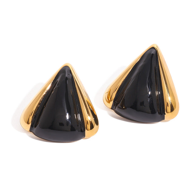 Jieding European and American stainless steel geometric black gold color-blocked earrings retro drip oil earrings fashion commuter ear accessories cross-border