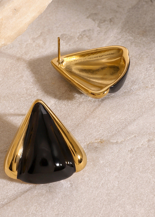 Jieding European and American stainless steel geometric black gold color-blocked earrings retro drip oil earrings fashion commuter ear accessories cross-border