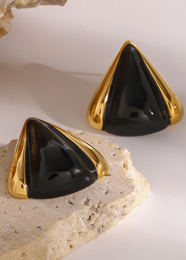 Jieding European and American stainless steel geometric black gold color-blocked earrings retro drip oil earrings fashion commuter ear accessories cross-border