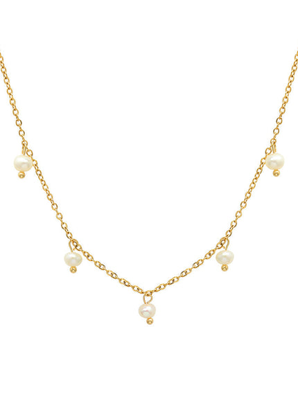 Natural niche versatile retro style jewelry, titanium steel plated 18k real gold freshwater pearl loose bead necklace, female clavicle chain