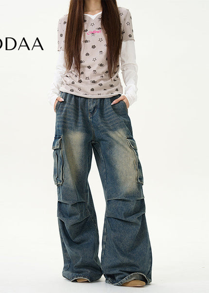 Fried Street Multi-Pocket Cargo Jeans for Men - S / Mid Blue - Women’s Jeans