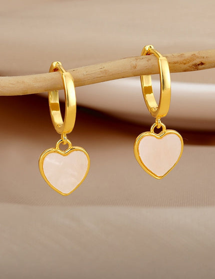 Fromage Earrings | Gold Cute Heart Hoop Earrings - Gold - Earrings