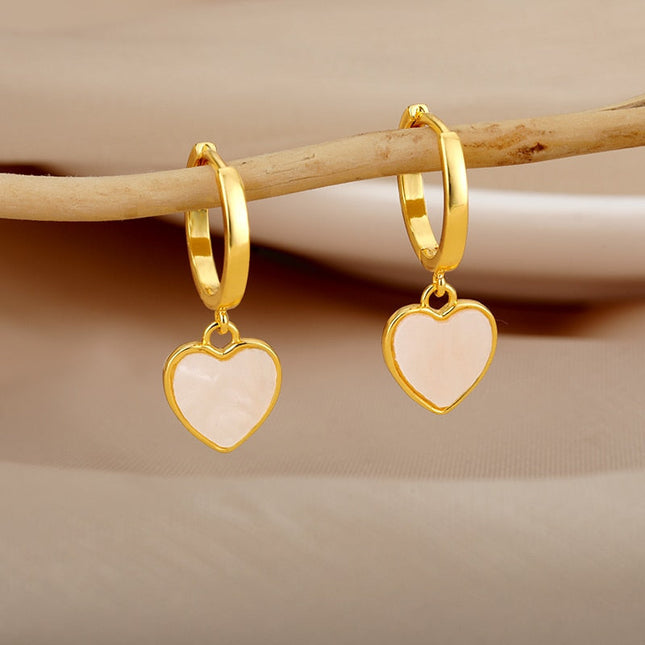 Fromage Earrings | Gold Cute Heart Hoop Earrings - Gold - Earrings
