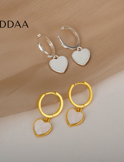 Fromage Earrings | Gold Cute Heart Hoop Earrings - Silver - Earrings