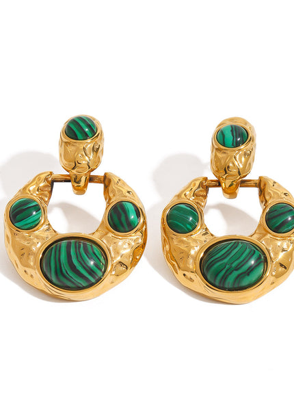 Jieding European and American malachite titanium steel stud earrings do not fade earrings, light luxury high-end earrings, stainless steel jewelry cross-border