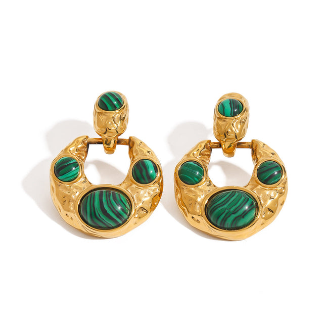 Jieding European and American malachite titanium steel stud earrings do not fade earrings, light luxury high-end earrings, stainless steel jewelry cross-border