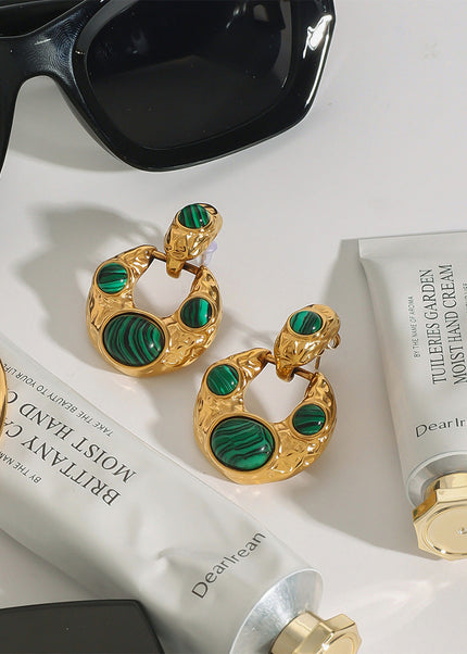 Jieding European and American malachite titanium steel stud earrings do not fade earrings, light luxury high-end earrings, stainless steel jewelry cross-border