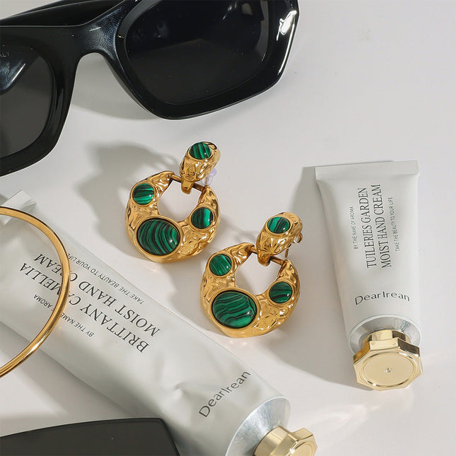 Jieding European and American malachite titanium steel stud earrings do not fade earrings, light luxury high-end earrings, stainless steel jewelry cross-border