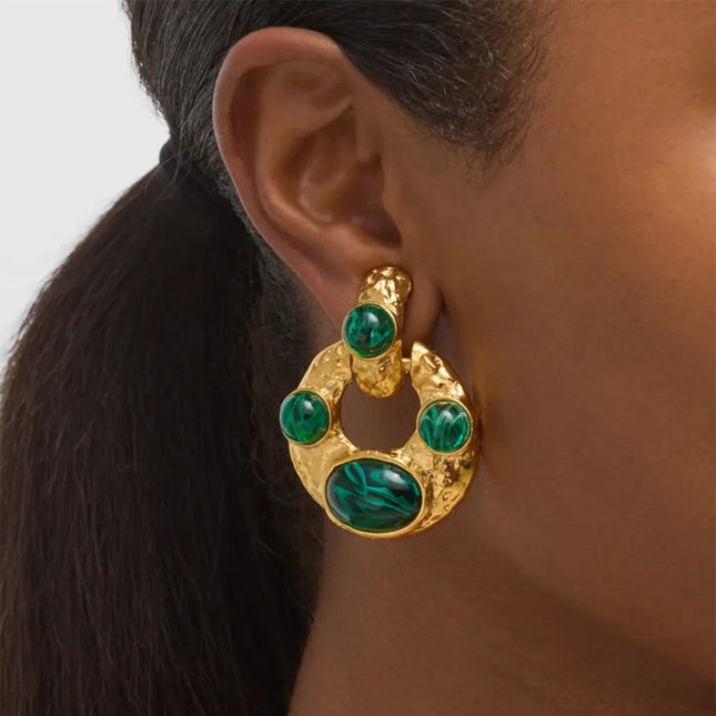 Jieding European and American malachite titanium steel stud earrings do not fade earrings, light luxury high-end earrings, stainless steel jewelry cross-border