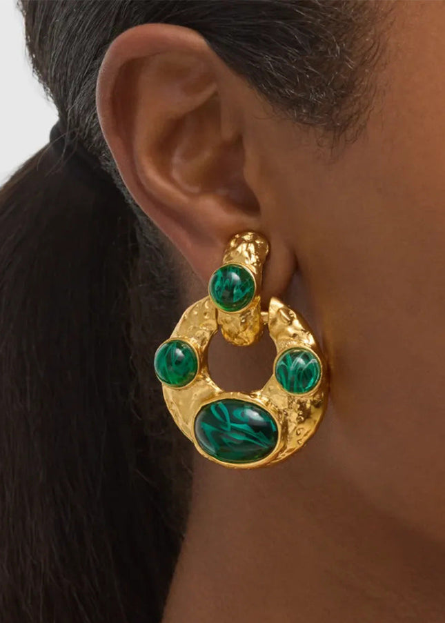 Jieding European and American malachite titanium steel stud earrings do not fade earrings, light luxury high-end earrings, stainless steel jewelry cross-border