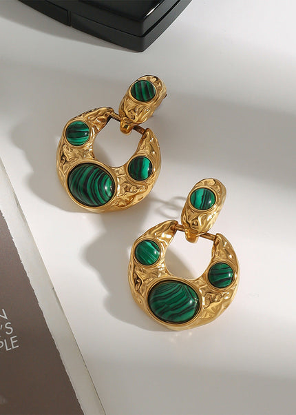 Jieding European and American malachite titanium steel stud earrings do not fade earrings, light luxury high-end earrings, stainless steel jewelry cross-border