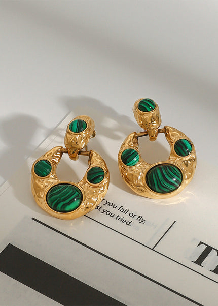 Jieding European and American malachite titanium steel stud earrings do not fade earrings, light luxury high-end earrings, stainless steel jewelry cross-border