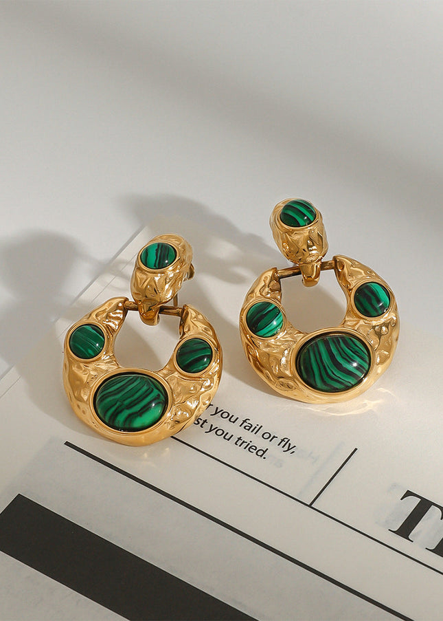 Jieding European and American malachite titanium steel stud earrings do not fade earrings, light luxury high-end earrings, stainless steel jewelry cross-border