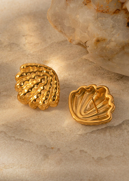 ins titanium steel hammer pattern earrings stud earrings 2024 new trendy temperament net red niche design women's earrings shell-shaped earrings