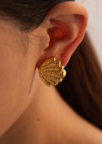 ins titanium steel hammer pattern earrings stud earrings 2024 new trendy temperament net red niche design women's earrings shell-shaped earrings