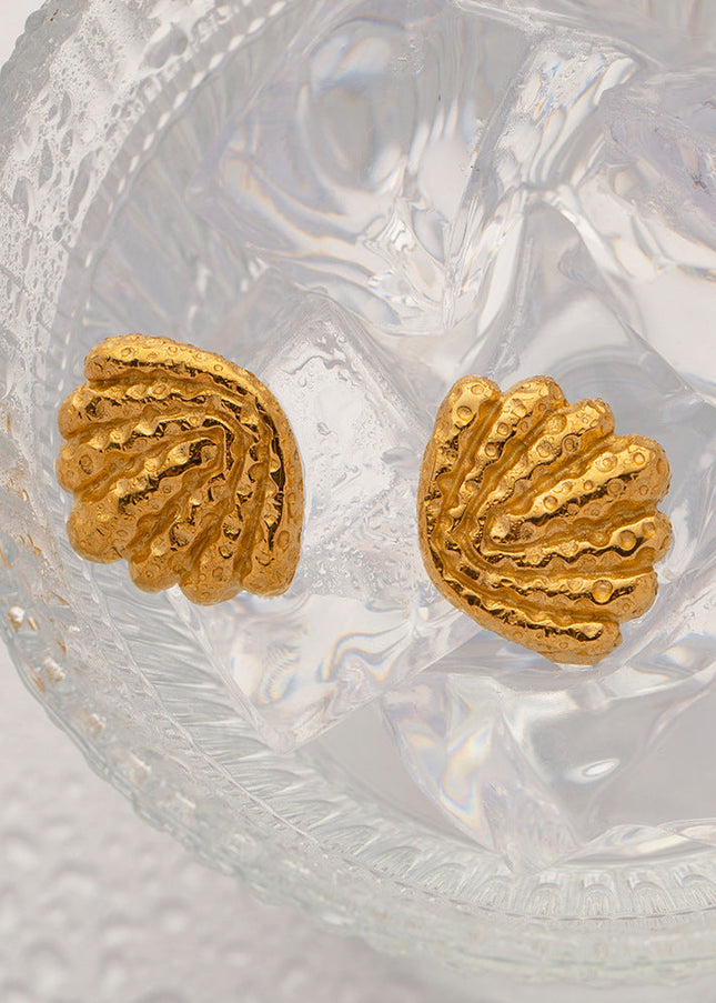 ins titanium steel hammer pattern earrings stud earrings 2024 new trendy temperament net red niche design women's earrings shell-shaped earrings