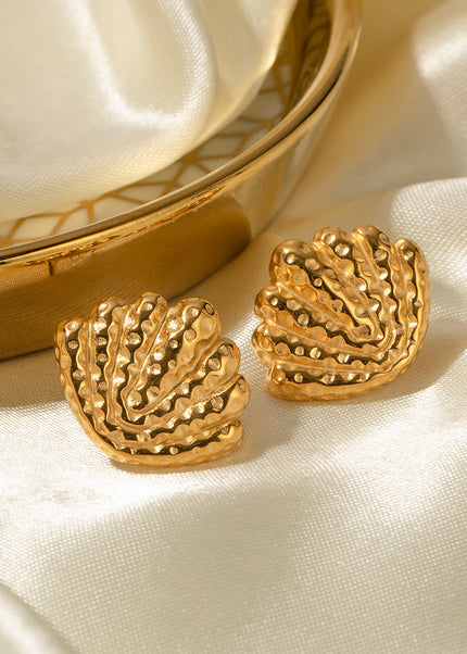 ins titanium steel hammer pattern earrings stud earrings 2024 new trendy temperament net red niche design women's earrings shell-shaped earrings