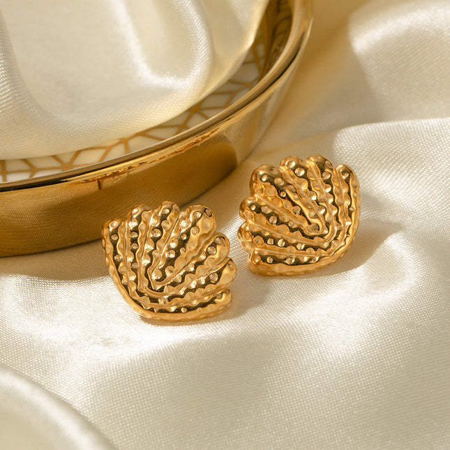 ins titanium steel hammer pattern earrings stud earrings 2024 new trendy temperament net red niche design women's earrings shell-shaped earrings