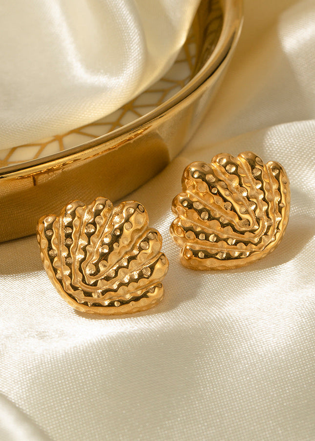 ins titanium steel hammer pattern earrings stud earrings 2024 new trendy temperament net red niche design women's earrings shell-shaped earrings