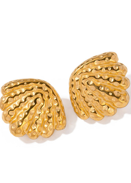 ins titanium steel hammer pattern earrings stud earrings 2024 new trendy temperament net red niche design women's earrings shell-shaped earrings