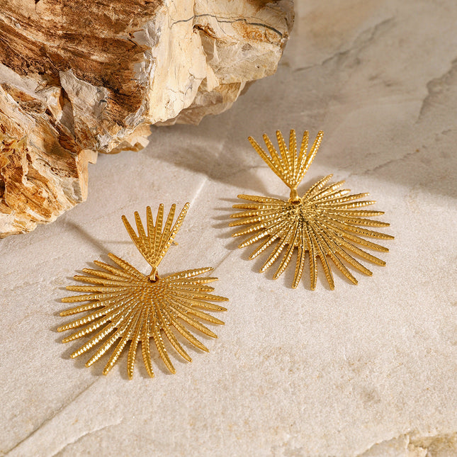 Jieding cross-border European and American stainless steel leaf earrings, high-end ins, studs, women's jewelry, electroplating without fading earrings