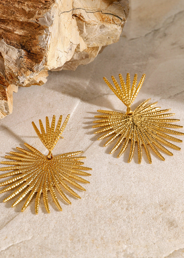 Jieding cross-border European and American stainless steel leaf earrings, high-end ins, studs, women's jewelry, electroplating without fading earrings