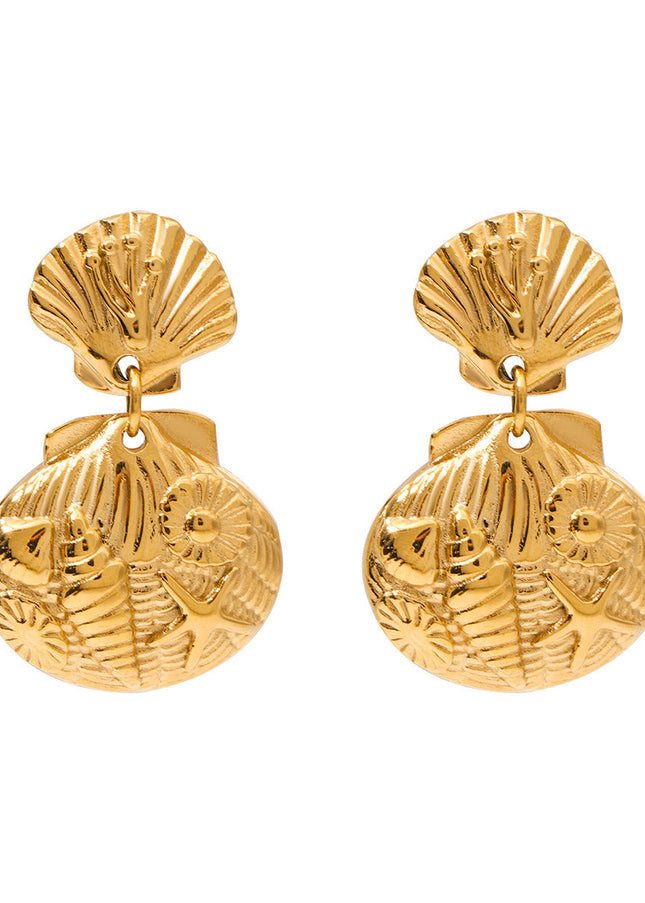 Jieding European and American stainless steel marine stud premium ins earrings pendant titanium steel earrings 18k gold jewelry cross-border