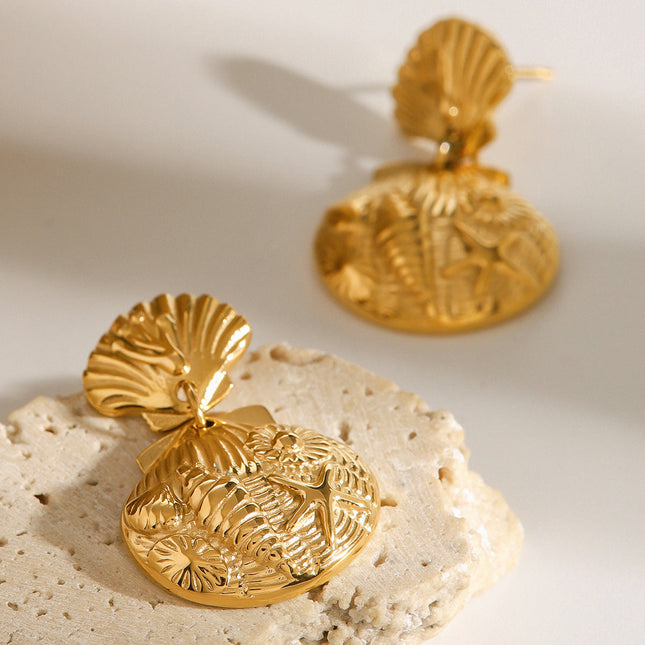 Jieding European and American stainless steel marine stud premium ins earrings pendant titanium steel earrings 18k gold jewelry cross-border