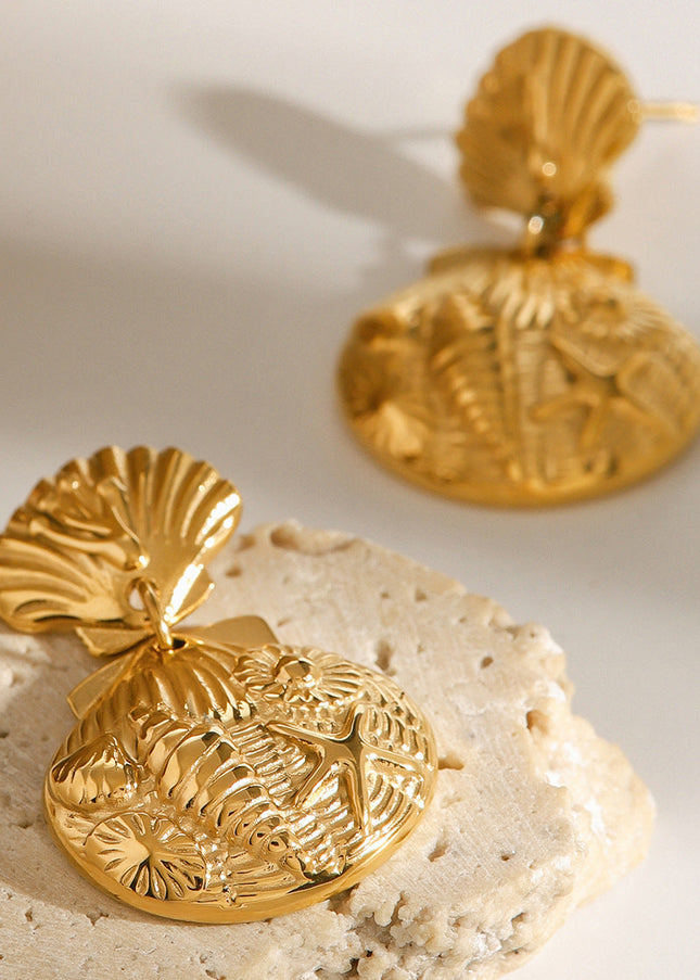 Jieding European and American stainless steel marine stud premium ins earrings pendant titanium steel earrings 18k gold jewelry cross-border