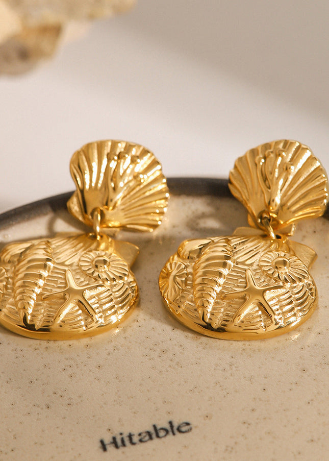 Jieding European and American stainless steel marine stud premium ins earrings pendant titanium steel earrings 18k gold jewelry cross-border