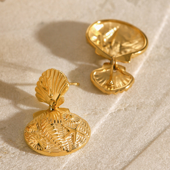 Jieding European and American stainless steel marine stud premium ins earrings pendant titanium steel earrings 18k gold jewelry cross-border